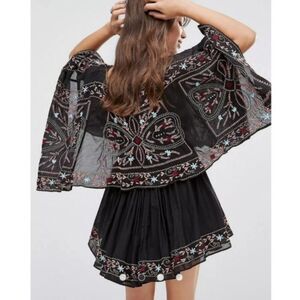 Free People Batiste Frida Black Embroidered Mini Dress Bell Sleeve S Small